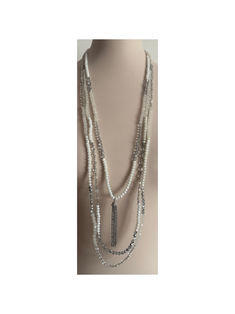 Women's White House Black Market Convertible White Silver Beaded Necklace
